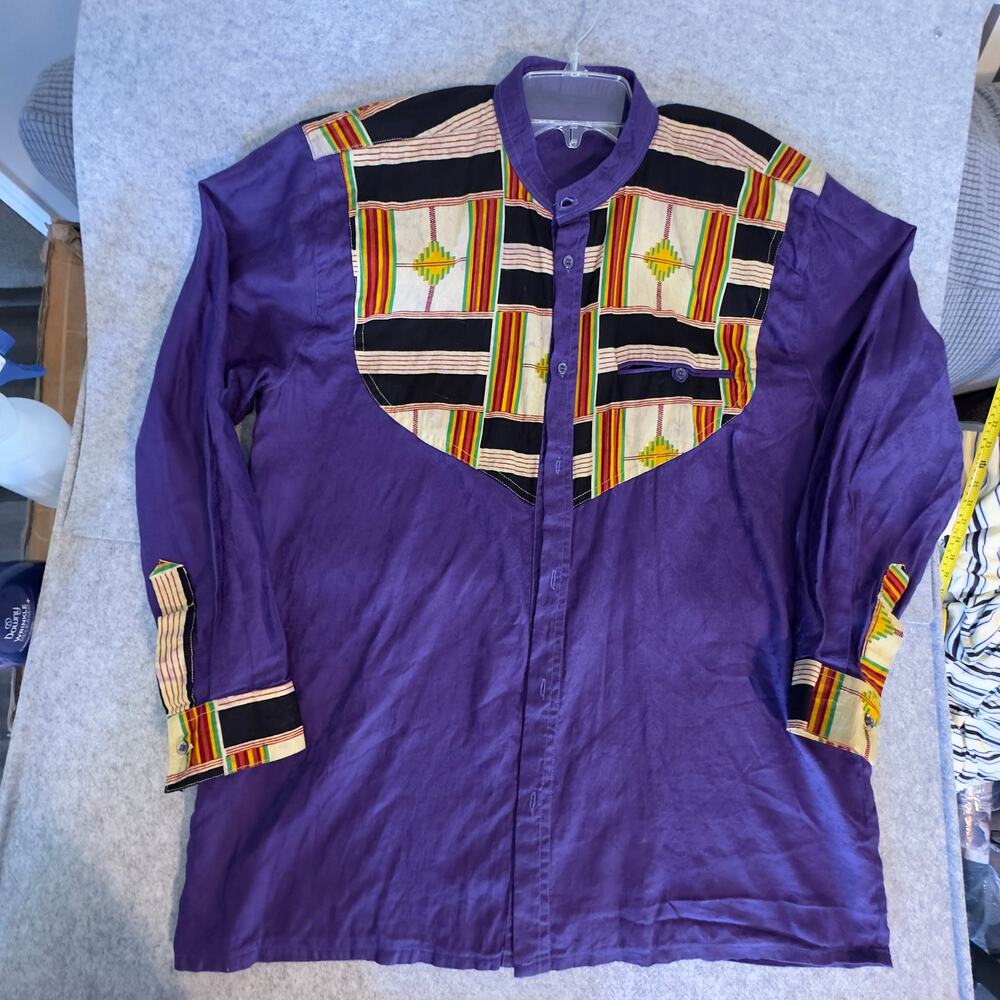 Beautiful Handcrafted Kente Print on Purple Demask Fabric Shirt